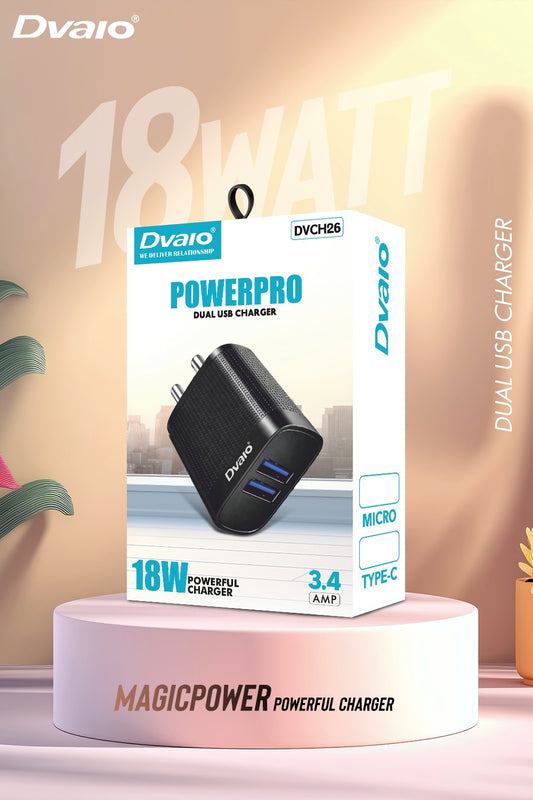 Dvaio 18W Dual USB PowerPro Charger (Type-C Cable)