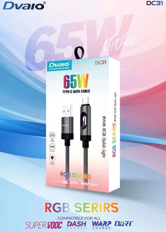 Dvaio DC-31 SuperVooc 65W Type-C Cable (Stylish RGB Light)