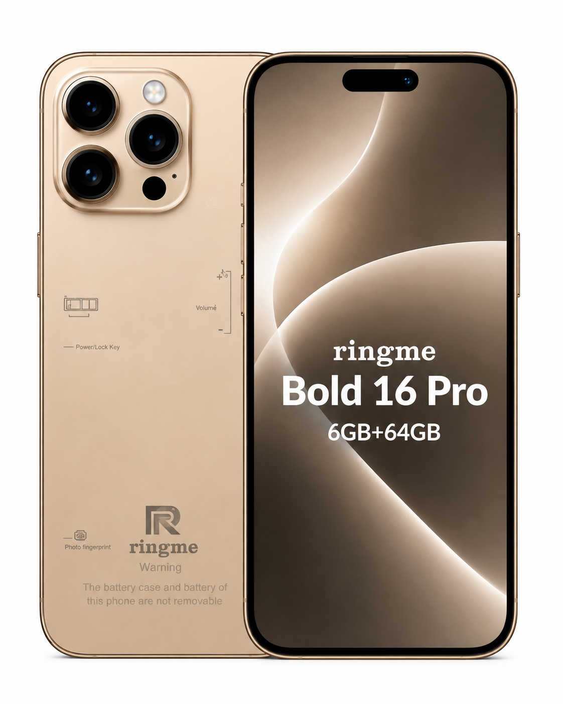 Ringme Bold 16 Pro Smartphone Desert Gold | 6GB RAM + 64GB Storage | 6.61" HD Incell Display | 4800 mAh Battery