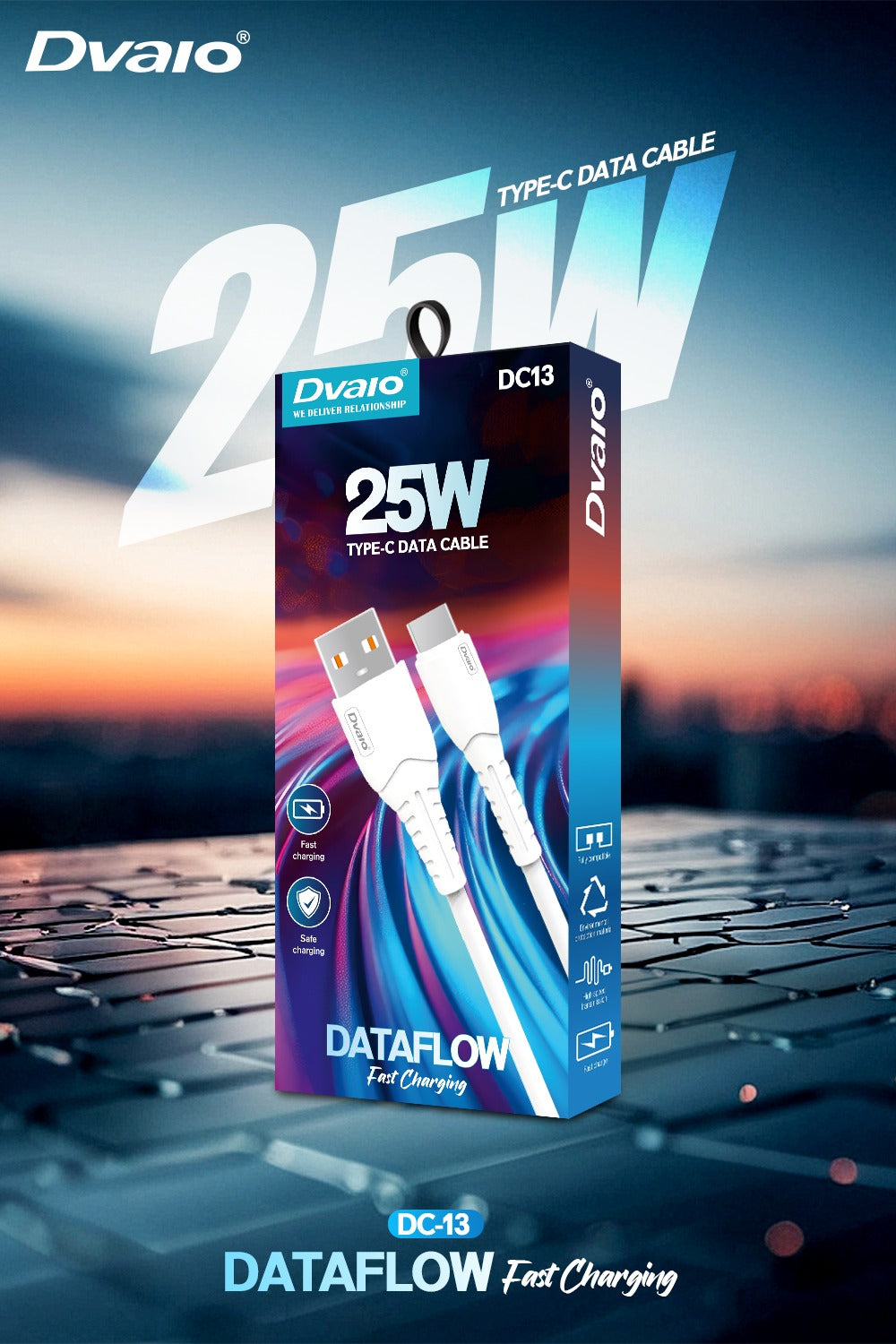 Dvaio 25W Dataflow Fast Charging Cable - Type-C (1 Year warranty)