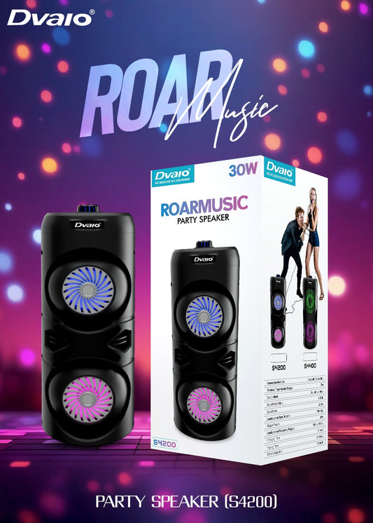 Dvaio Roar Party Speaker (Tower Speaker) 30W with disco led light and wired mic